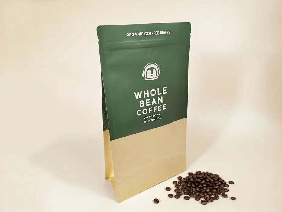 Sacchetto a fondo piatto in carta kraft per chicchi di caffè